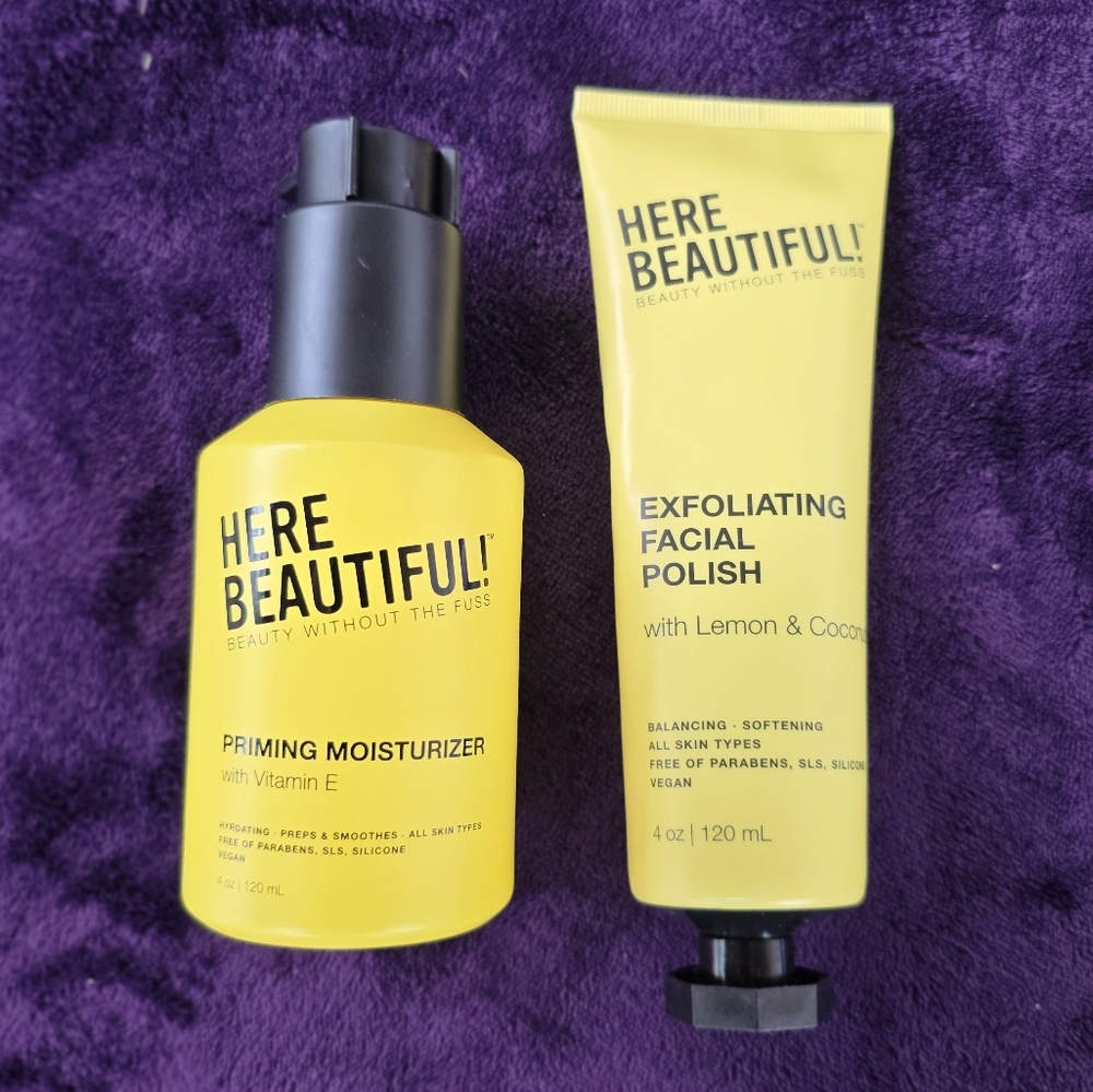 Here Beautiful! Priming Moisturizer & Exfoliating Facial Polish | Set of 2